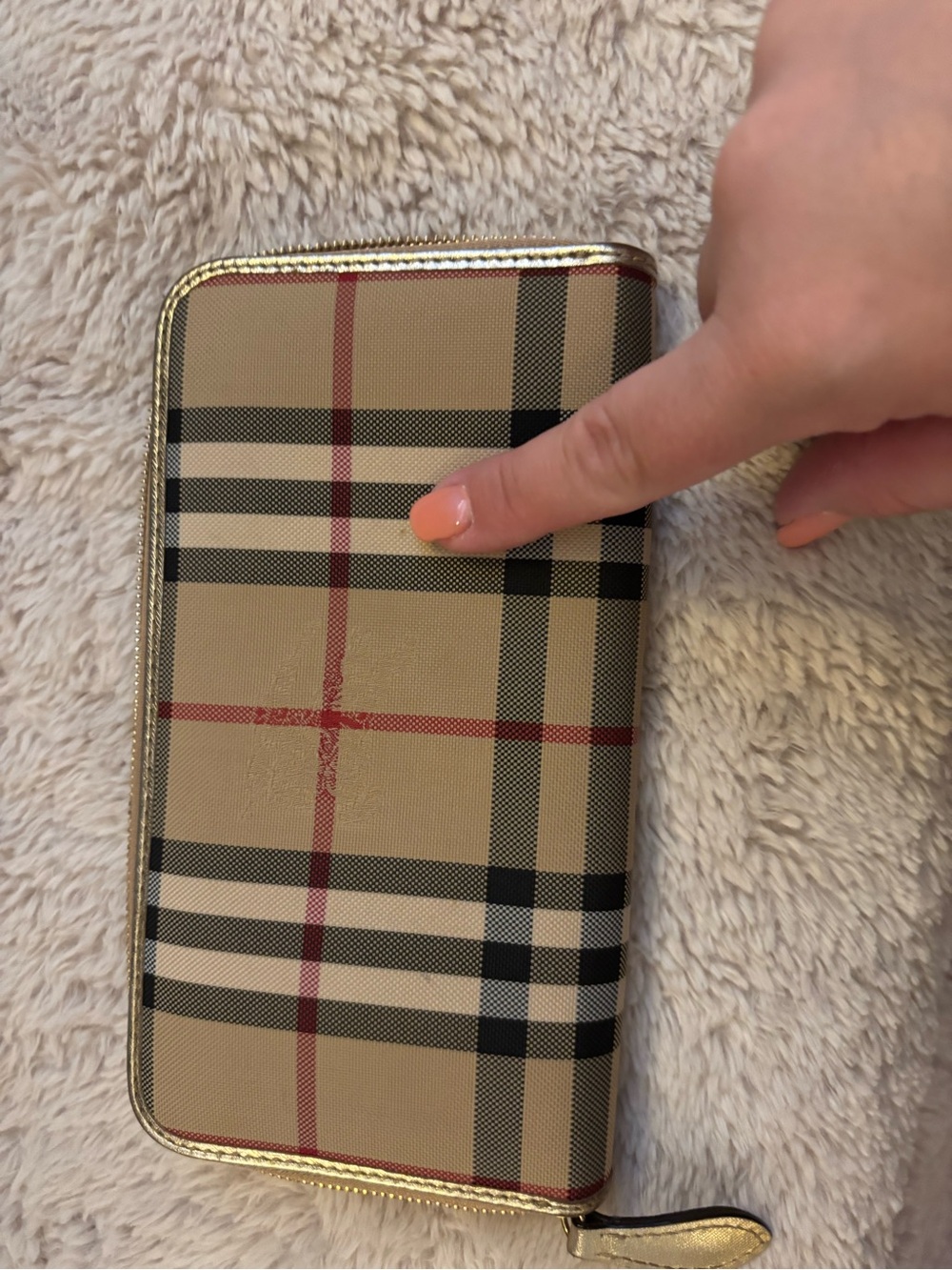 ✨Rare Vintage Burberry Metallic Gold Leather & Nova Check Zip Wallet - Picture 4 of 11